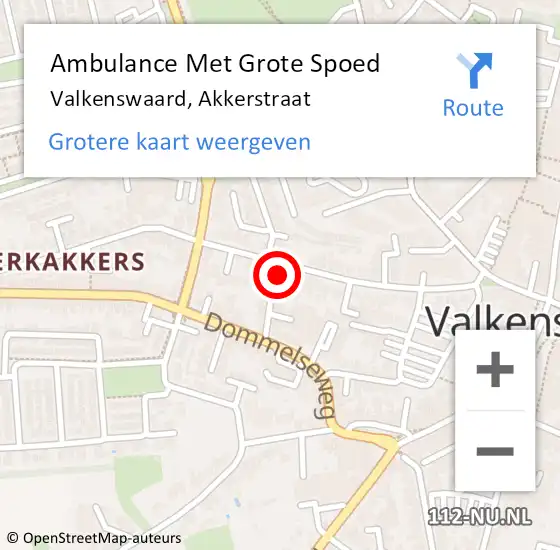 Locatie op kaart van de 112 melding: Ambulance Met Grote Spoed Naar Valkenswaard, Akkerstraat op 11 februari 2017 00:09