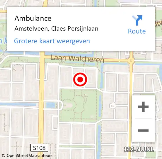 Locatie op kaart van de 112 melding: Ambulance Amstelveen, Claes Persijnlaan op 11 februari 2017 01:48