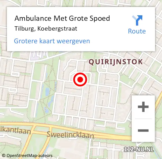 Locatie op kaart van de 112 melding: Ambulance Met Grote Spoed Naar Tilburg, Koebergstraat op 11 februari 2017 06:26