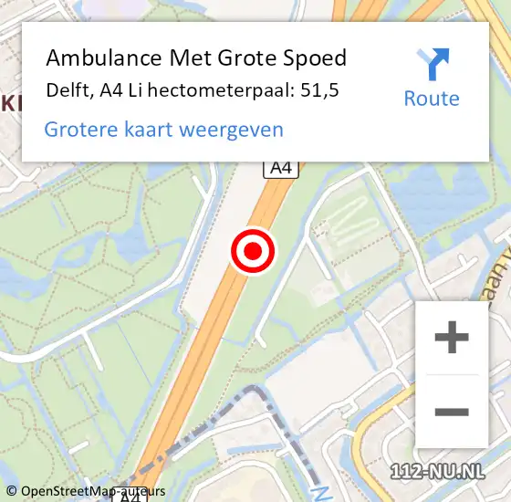 Locatie op kaart van de 112 melding: Ambulance Met Grote Spoed Naar Delft, A4 L hectometerpaal: 38,1 op 11 februari 2017 06:55