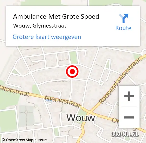 Locatie op kaart van de 112 melding: Ambulance Met Grote Spoed Naar Wouw, Glymesstraat op 11 februari 2017 08:03