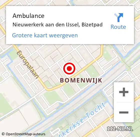 Locatie op kaart van de 112 melding: Ambulance Nieuwerkerk aan den IJssel, Bizetpad op 11 februari 2017 09:52