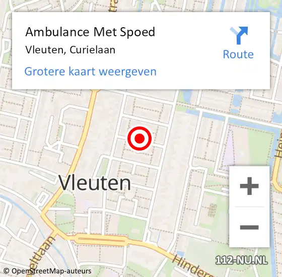 Locatie op kaart van de 112 melding: Ambulance Met Spoed Naar Vleuten, Curielaan op 11 februari 2017 10:27