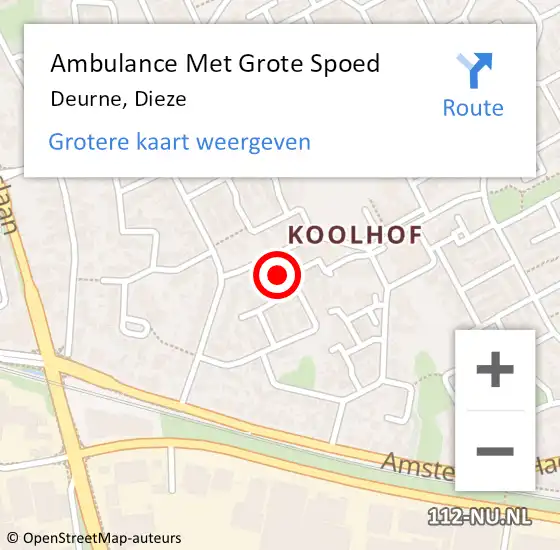 Locatie op kaart van de 112 melding: Ambulance Met Grote Spoed Naar Deurne, Dieze op 11 februari 2017 10:43