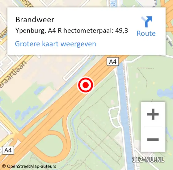 Locatie op kaart van de 112 melding: Brandweer Ypenburg, A4 L hectometerpaal: 49,0 op 11 februari 2017 10:53