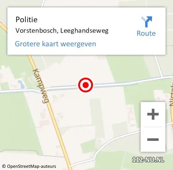 Locatie op kaart van de 112 melding: Politie Vorstenbosch, Leeghandseweg op 11 februari 2017 11:51