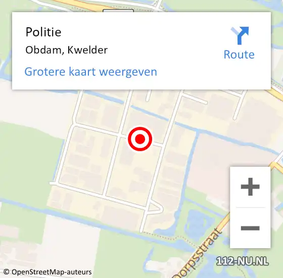 Locatie op kaart van de 112 melding: Politie Obdam, Kwelder op 11 februari 2017 12:45