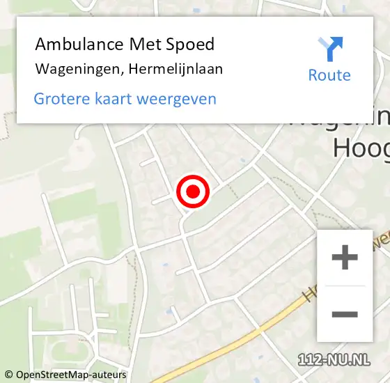 Locatie op kaart van de 112 melding: Ambulance Met Spoed Naar Wageningen, Hermelijnlaan op 11 februari 2017 13:13