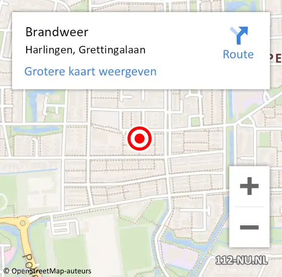 Locatie op kaart van de 112 melding: Brandweer Harlingen, Grettingalaan op 11 februari 2017 13:16