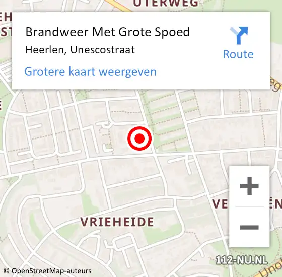 Locatie op kaart van de 112 melding: Brandweer Met Grote Spoed Naar Heerlen, Unescostraat op 11 februari 2017 13:22