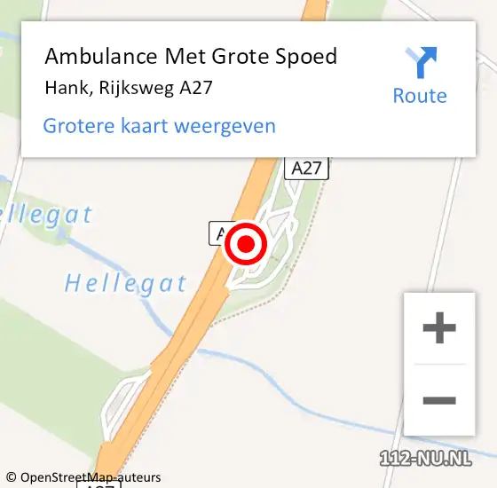 Locatie op kaart van de 112 melding: Ambulance Met Grote Spoed Naar Hank, Rijksweg A27 op 11 februari 2017 14:41