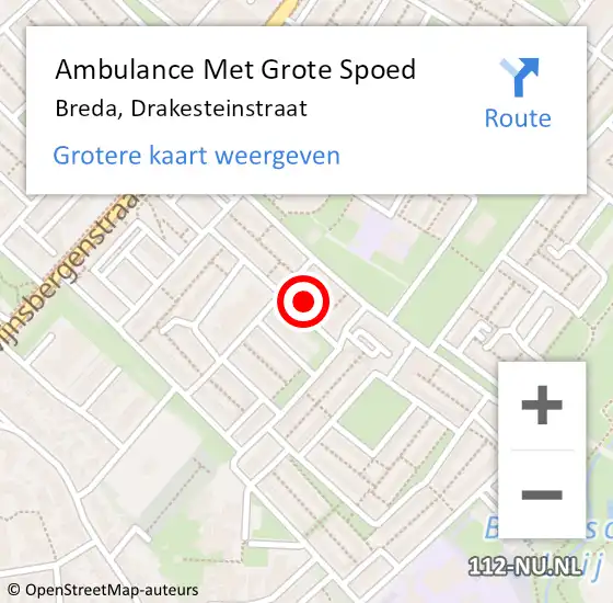 Locatie op kaart van de 112 melding: Ambulance Met Grote Spoed Naar Breda, Drakesteinstraat op 11 februari 2017 15:37