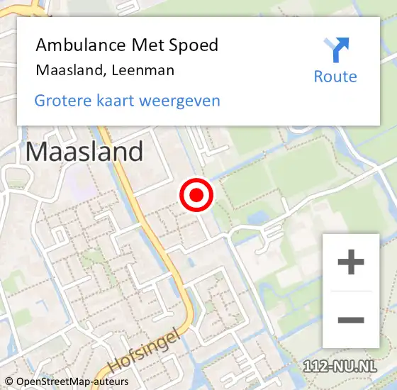 Locatie op kaart van de 112 melding: Ambulance Met Spoed Naar Maasland, Leenman op 11 februari 2017 18:13