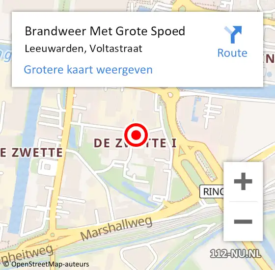 Locatie op kaart van de 112 melding: Brandweer Met Grote Spoed Naar Leeuwarden, Voltastraat op 10 januari 2014 17:29