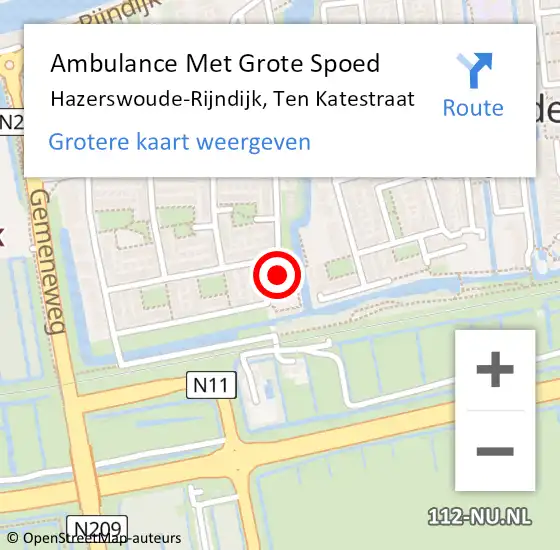 Locatie op kaart van de 112 melding: Ambulance Met Grote Spoed Naar Hazerswoude-Rijndijk, Ten Katestraat op 11 februari 2017 18:48