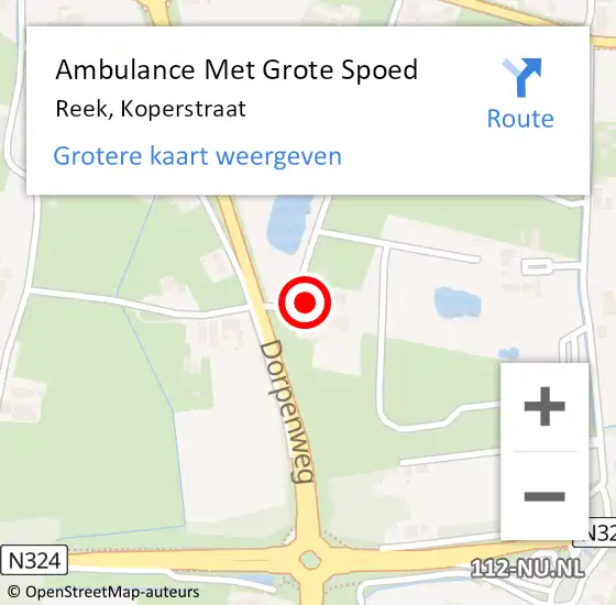 Locatie op kaart van de 112 melding: Ambulance Met Grote Spoed Naar Reek, Koperstraat op 11 februari 2017 19:14