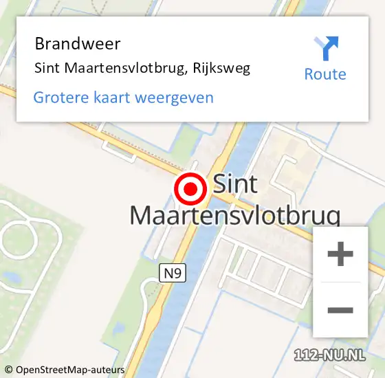 Locatie op kaart van de 112 melding: Brandweer Sint Maartensvlotbrug, Rijksweg op 11 februari 2017 19:36