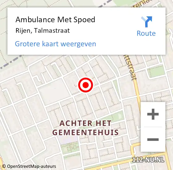 Locatie op kaart van de 112 melding: Ambulance Met Spoed Naar Rijen, Talmastraat op 11 februari 2017 20:49