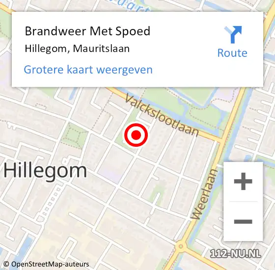 Locatie op kaart van de 112 melding: Brandweer Met Spoed Naar Hillegom, Mauritslaan op 11 februari 2017 21:13