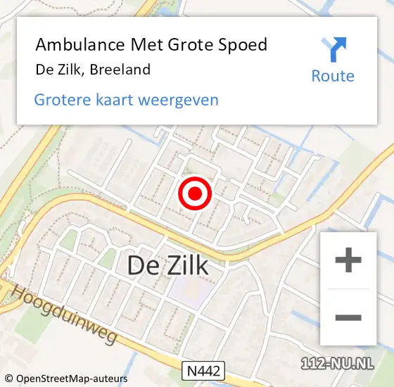 Locatie op kaart van de 112 melding: Ambulance Met Grote Spoed Naar De Zilk, Breeland op 11 februari 2017 21:14