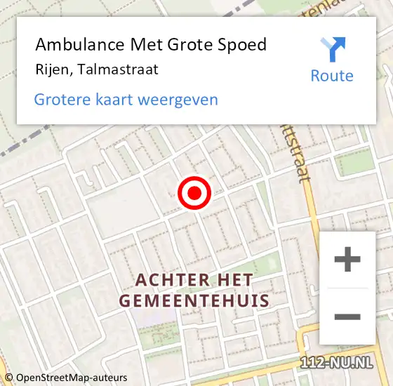 Locatie op kaart van de 112 melding: Ambulance Met Grote Spoed Naar Rijen, Talmastraat op 11 februari 2017 21:16