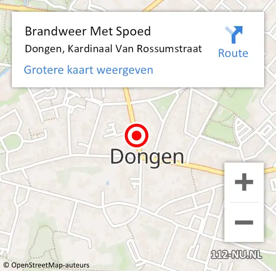 Locatie op kaart van de 112 melding: Brandweer Met Spoed Naar Dongen, Kardinaal Van Rossumstraat op 11 februari 2017 22:43