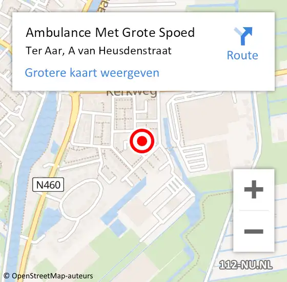 Locatie op kaart van de 112 melding: Ambulance Met Grote Spoed Naar Ter Aar, A van Heusdenstraat op 11 februari 2017 23:39