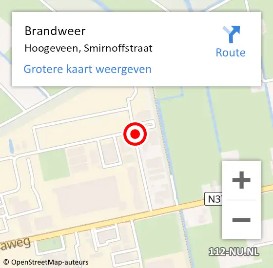 Locatie op kaart van de 112 melding: Brandweer Hoogeveen, Smirnoffstraat op 12 februari 2017 00:04