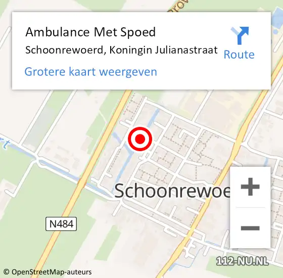 Locatie op kaart van de 112 melding: Ambulance Met Spoed Naar Schoonrewoerd, Koningin Julianastraat op 12 februari 2017 00:44