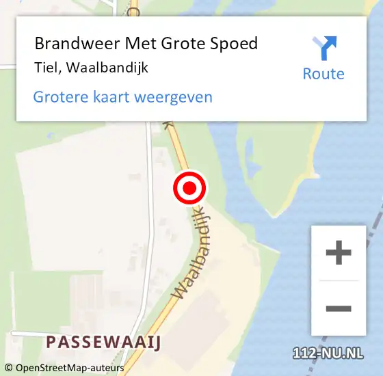 Locatie op kaart van de 112 melding: Brandweer Met Grote Spoed Naar Tiel, Waalbandijk op 12 februari 2017 00:53