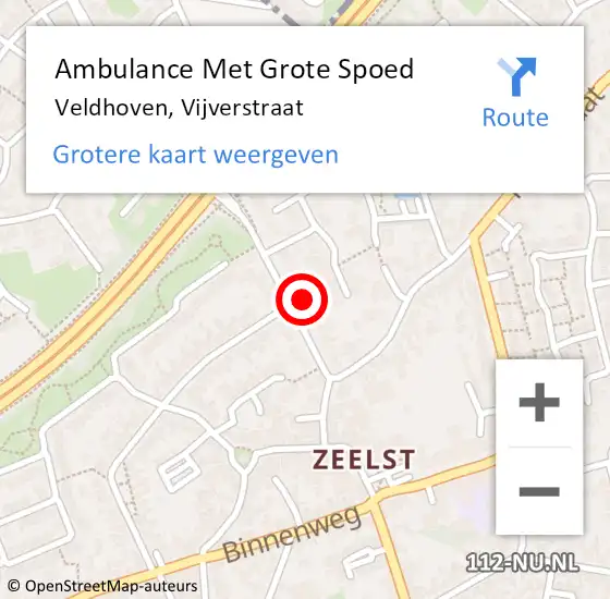 Locatie op kaart van de 112 melding: Ambulance Met Grote Spoed Naar Veldhoven, Vijverstraat op 12 februari 2017 00:55