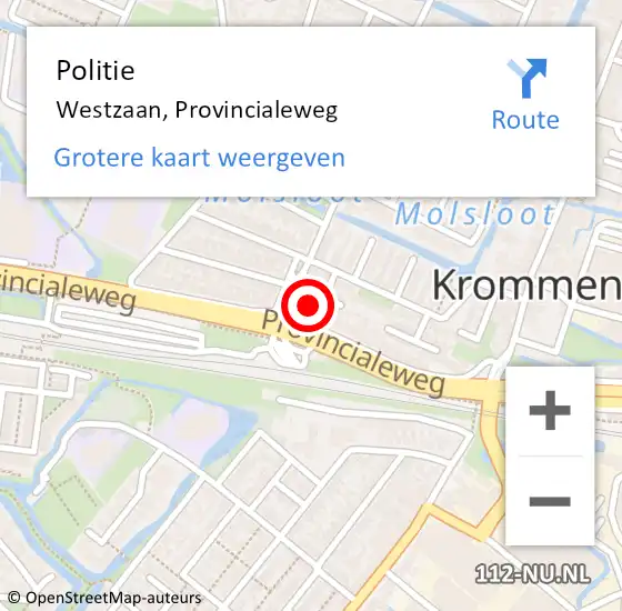 Locatie op kaart van de 112 melding: Politie Westzaan, Provincialeweg op 12 februari 2017 01:11