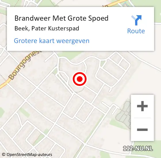 Locatie op kaart van de 112 melding: Brandweer Met Grote Spoed Naar Beek, Pater Kusterspad op 12 februari 2017 02:40