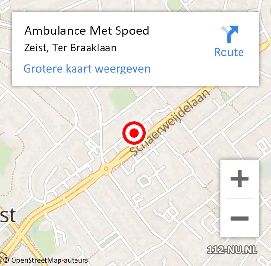 Locatie op kaart van de 112 melding: Ambulance Met Spoed Naar Zeist, Ter Braaklaan op 12 februari 2017 09:05