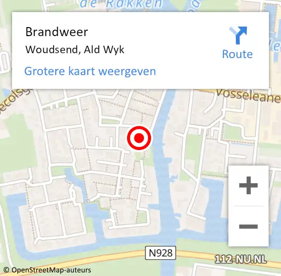 Locatie op kaart van de 112 melding: Brandweer Woudsend, Ald Wyk op 12 februari 2017 09:07