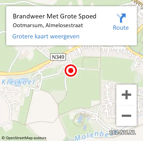 Locatie op kaart van de 112 melding: Brandweer Met Grote Spoed Naar Ootmarsum, Almelosestraat op 12 februari 2017 09:41