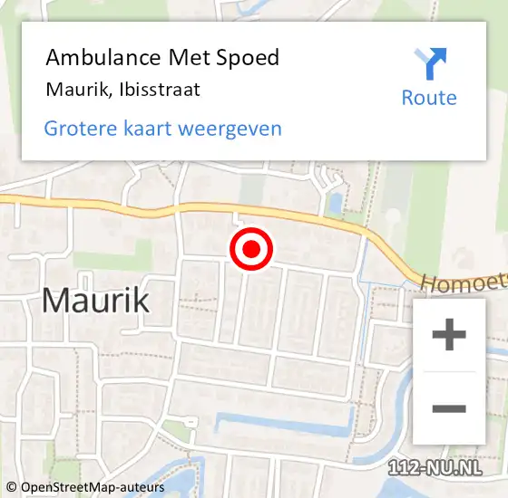 Locatie op kaart van de 112 melding: Ambulance Met Spoed Naar Maurik, Ibisstraat op 12 februari 2017 10:28