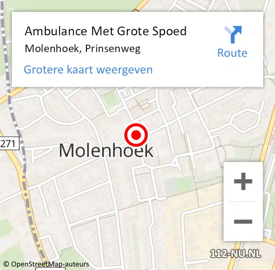 Locatie op kaart van de 112 melding: Ambulance Met Grote Spoed Naar Molenhoek, Prinsenweg op 12 februari 2017 10:55