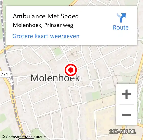 Locatie op kaart van de 112 melding: Ambulance Met Spoed Naar Molenhoek, Prinsenweg op 12 februari 2017 11:13