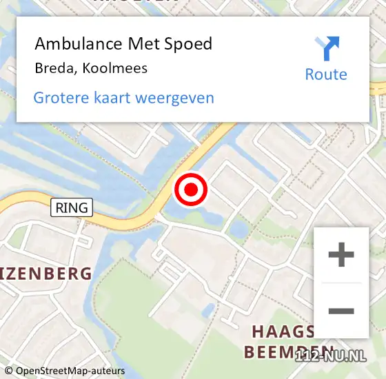 Locatie op kaart van de 112 melding: Ambulance Met Spoed Naar Breda, Koolmees op 12 februari 2017 11:33