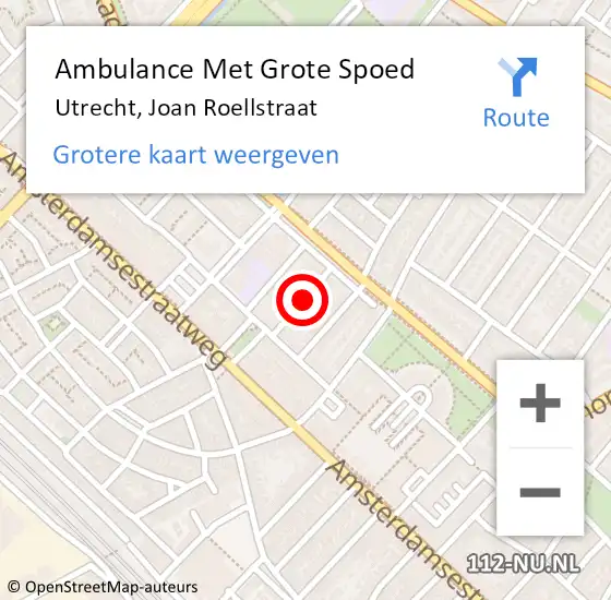 Locatie op kaart van de 112 melding: Ambulance Met Grote Spoed Naar Utrecht, Joan Roellstraat op 12 februari 2017 11:38