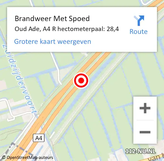 Locatie op kaart van de 112 melding: Brandweer Met Spoed Naar Oud Ade, A4 R hectometerpaal: 28,4 op 12 februari 2017 13:40