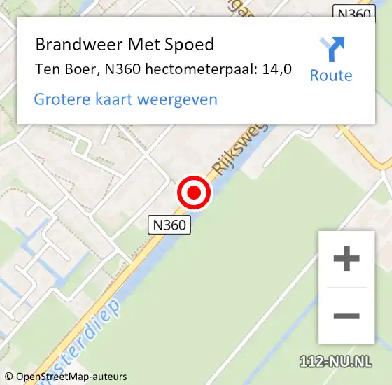 Locatie op kaart van de 112 melding: Brandweer Met Spoed Naar Ten Boer, N360 hectometerpaal: 14,0 op 12 februari 2017 14:46