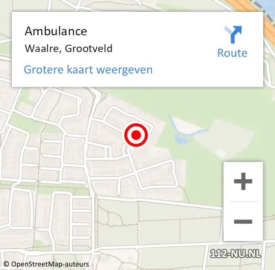 Locatie op kaart van de 112 melding: Ambulance Waalre, Grootveld op 12 februari 2017 15:11