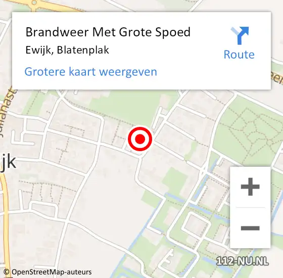 Locatie op kaart van de 112 melding: Brandweer Met Grote Spoed Naar Ewijk, Blatenplak op 12 februari 2017 15:27