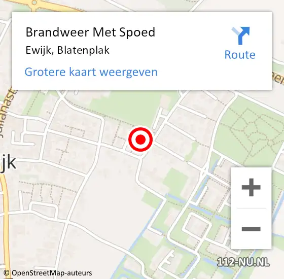 Locatie op kaart van de 112 melding: Brandweer Met Spoed Naar Ewijk, Blatenplak op 12 februari 2017 15:51