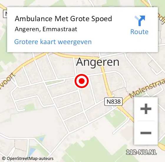 Locatie op kaart van de 112 melding: Ambulance Met Grote Spoed Naar Angeren, Emmastraat op 12 februari 2017 16:41