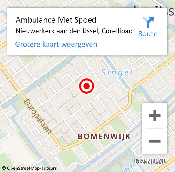 Locatie op kaart van de 112 melding: Ambulance Met Spoed Naar Nieuwerkerk aan den IJssel, Corellipad op 12 februari 2017 17:41