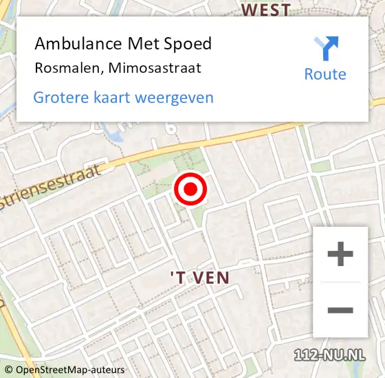 Locatie op kaart van de 112 melding: Ambulance Met Spoed Naar Rosmalen, Mimosastraat op 12 februari 2017 18:47