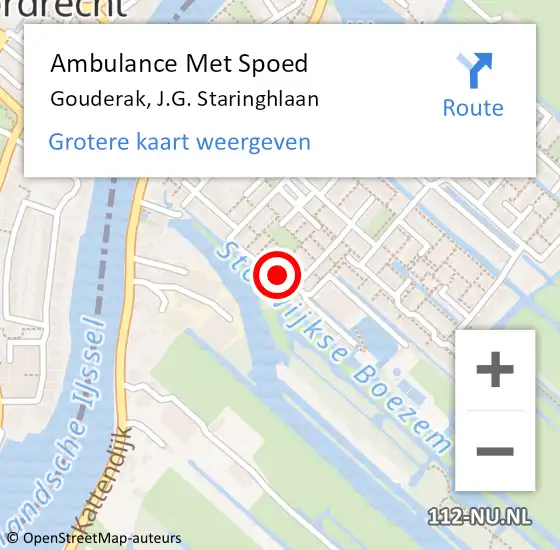 Locatie op kaart van de 112 melding: Ambulance Met Spoed Naar Gouderak, J.G. Staringhlaan op 12 februari 2017 20:07